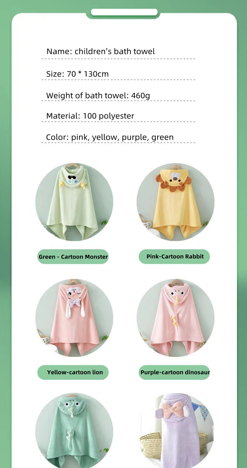 Quick-Dry Microfiber Soft Warm Beach Hooded Children Cartoon Cloak bath towel details