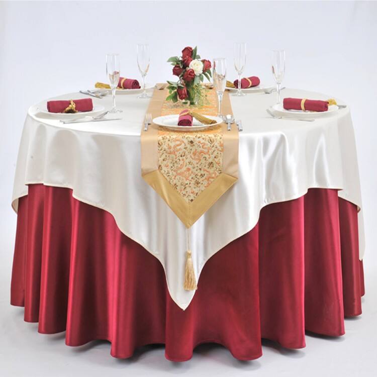 White Universal banquet dinning 1.3m diameter round Table cloth fabric supplier