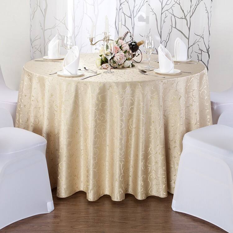 Cheap white wedding spandex chair cover and cream/beige table cloth supplier