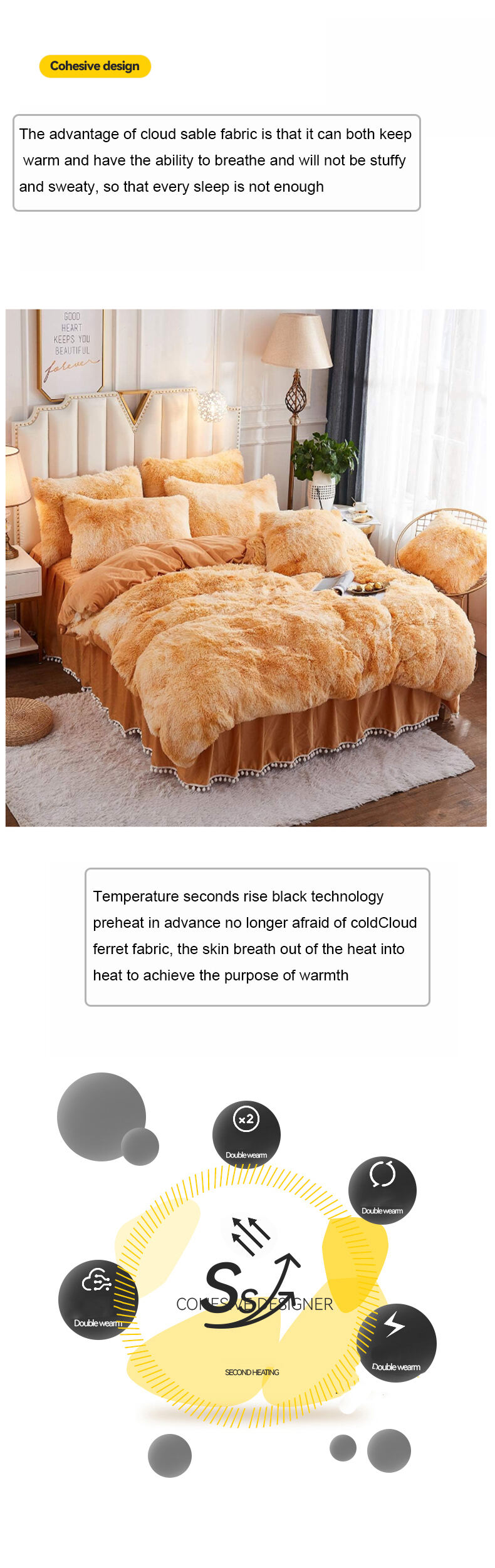 High quality faux fur plush puffy duvet set Tie-dye sand brown zipper color plush velvet quilt bedding set supplier