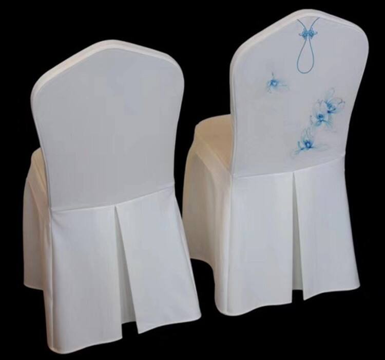 China Manufacturer white rosette ruffled Wedding Chair Cover supplier