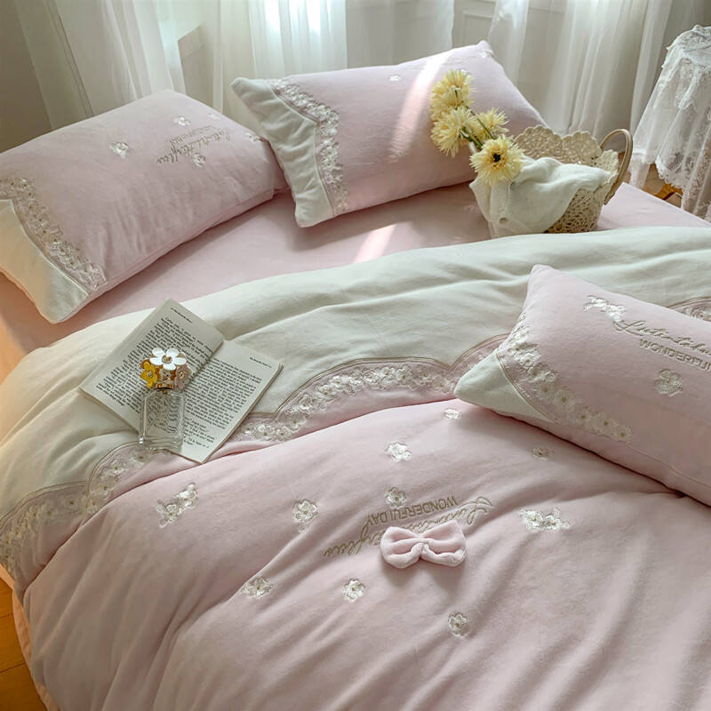 High quality 100% Cotton Pink Bed Sheets Quilt Comforter Set Pillow case Luxury Home Bedding Set details