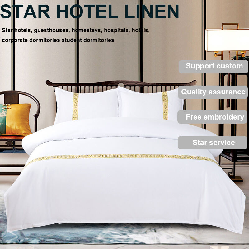 Hotel Bedding set White four-piece deluxe bed set All cotton white sateen Hotel bedding bed sheets details