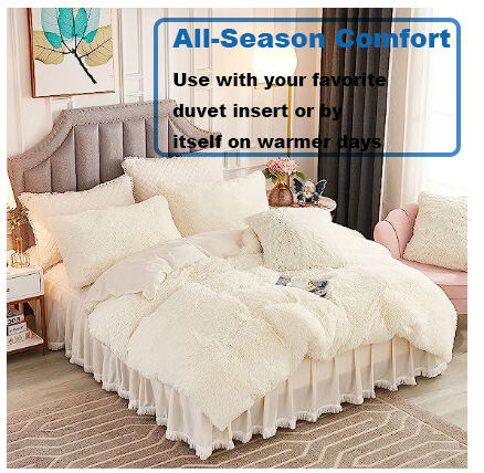 Plush duvet cover white fluffy cover set large plush faux fur bedding set with zipper closure duvet bedding set supplier