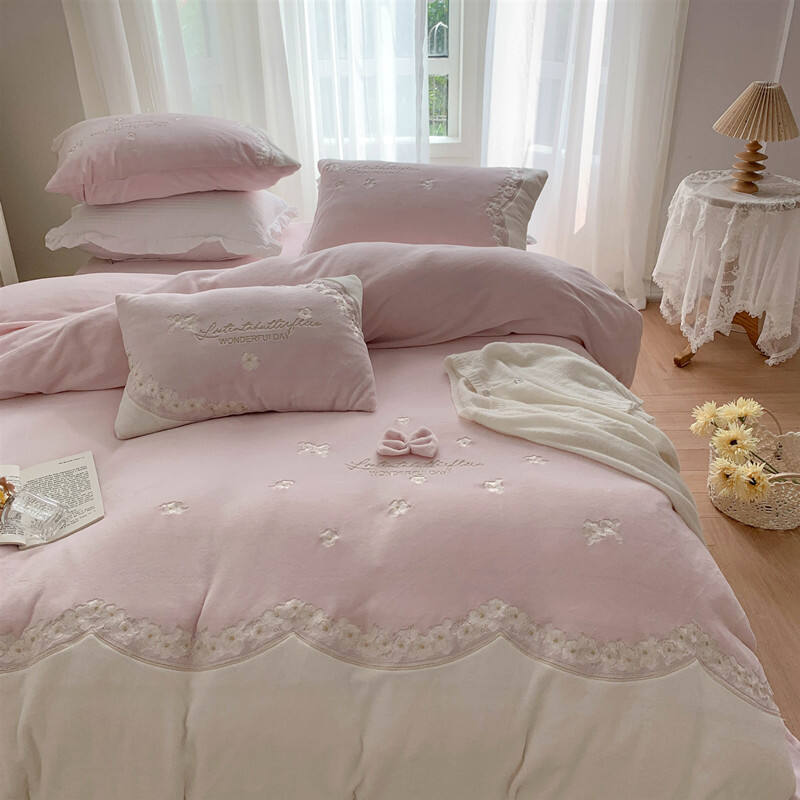 High quality 100% Cotton Pink Bed Sheets Quilt Comforter Set Pillow case Luxury Home Bedding Set factory