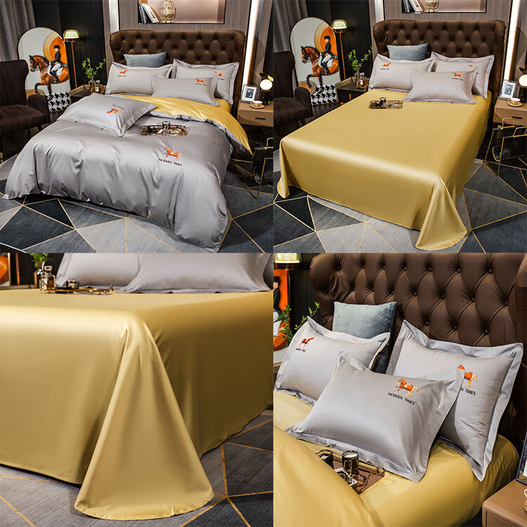 High quality 100% Cotton Two color Home Embroidery Bed Sheets Quilt Comforter Set Luxury Twin Size Bedding Set details