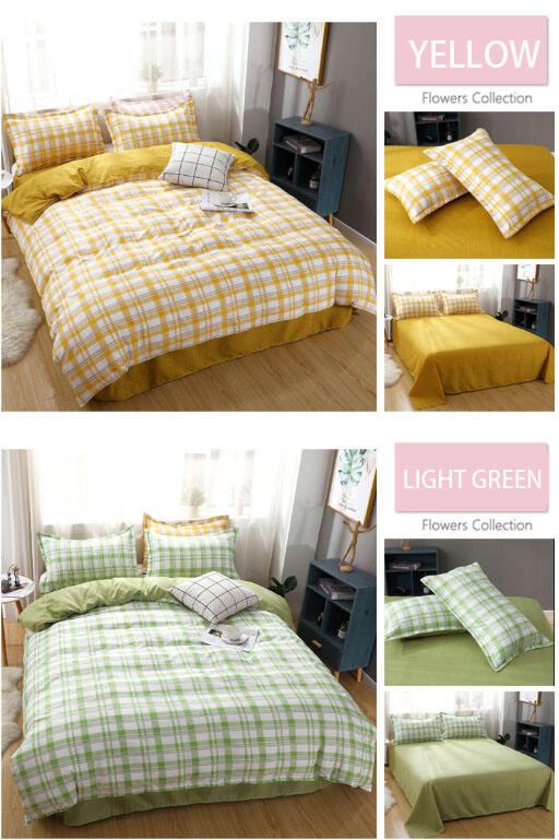 Modern style popular grid design a four-piece bedding set polyester bed sheet and pillowcase details