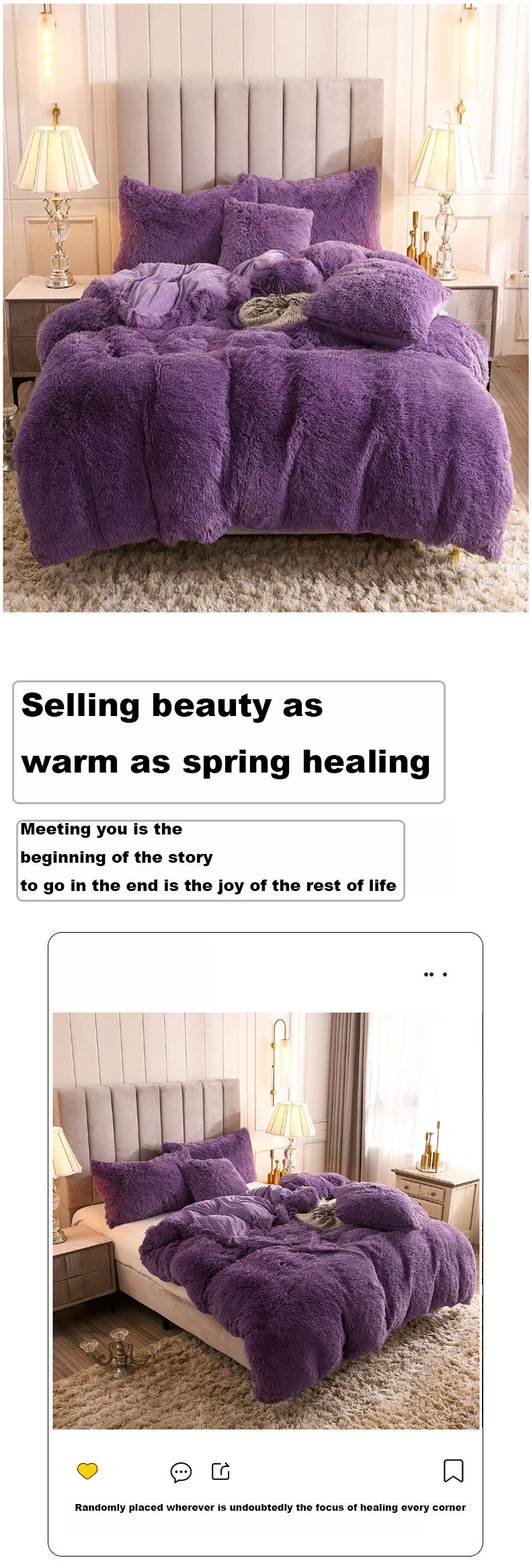 Comforter Set Purple plush warm winter fluffy crystal velvet overcover large luxury bedding sets factory