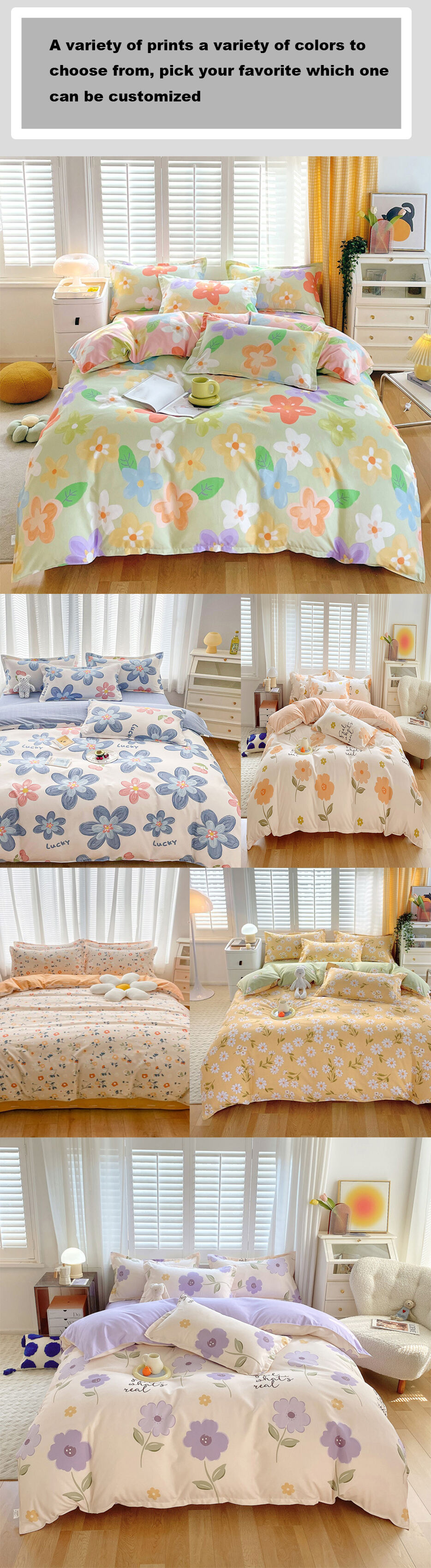 Printed bed four-piece sheet set cotton wholesale small fresh popular stylish sleep aid queen bed sheets supplier