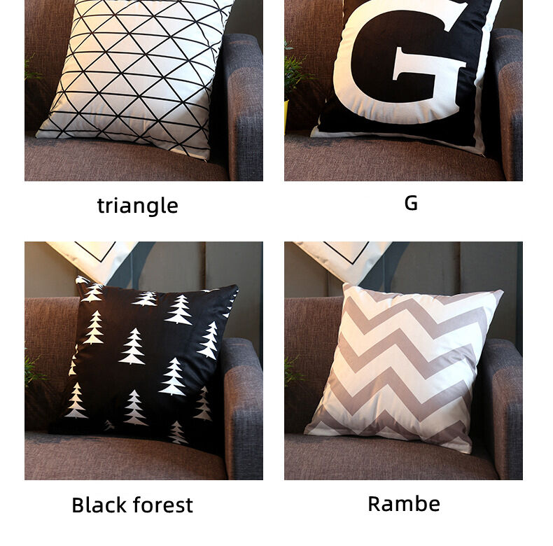 Modern Pillowcase Geometric Black Grid Wholesale Luxury Cotton Linen Cushion Cover Pillow Cover details