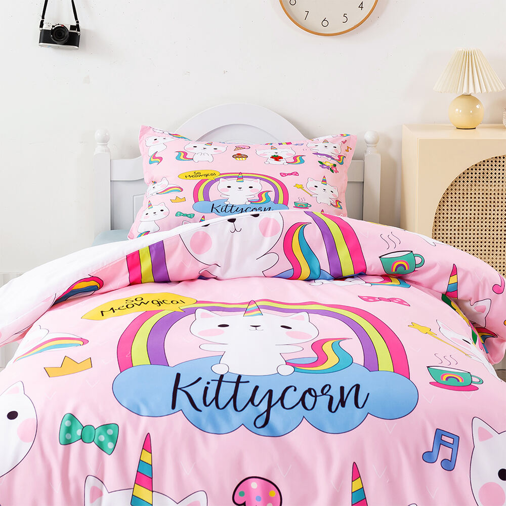 Kids 3d print cartoon custom bedding set girl bed set luxury for children manufacture