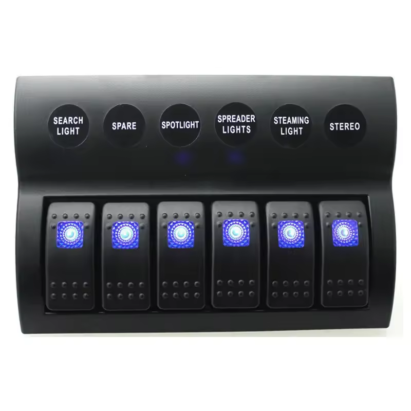 White Marine Switch Panel Boat 6 Gang Switch Panel 12-24V Blue LED Rocker On-off Optional Circuit Breaker Switch Control Panel