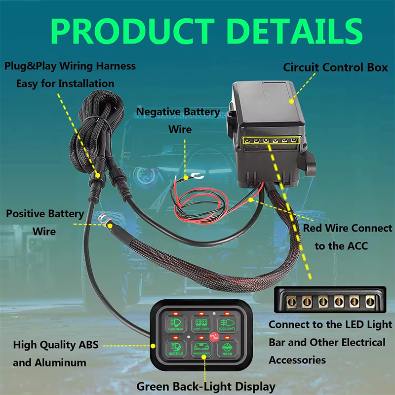 RGB Switch Panel 8 Gang Auxiliary Switch, Toggle Momentary Pulsed Multifunction Switch for Jeep SUV T