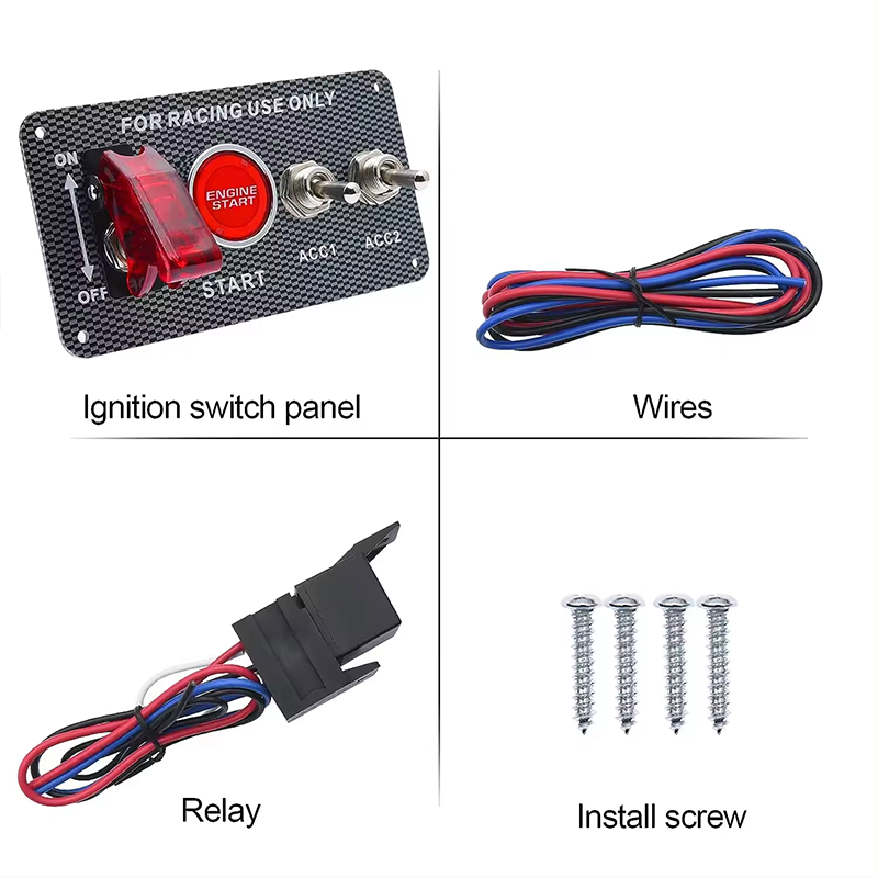 12V Racing Car Ignition Switch Panel 4 in 1 Ignition Panel Carbon Toggle Switches for Race Car Sport Competitive RV Truck