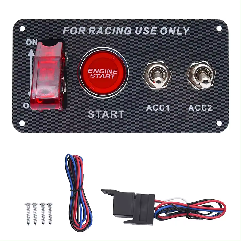 12V Racing Car Ignition Switch Panel 4 in 1 Ignition Panel Carbon Toggle Switches for Race Car Sport Competitive RV Truck