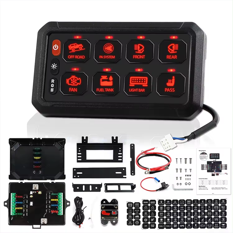 RGB 8 Gang Switch Panel 3 Սիլիկոնային կոճակ Համընդհանուր շրջանային կառավարման ռելեյի տուփ բազմաֆունկցիոնալ օժանդակ անջատիչային վահանակ պահական Str