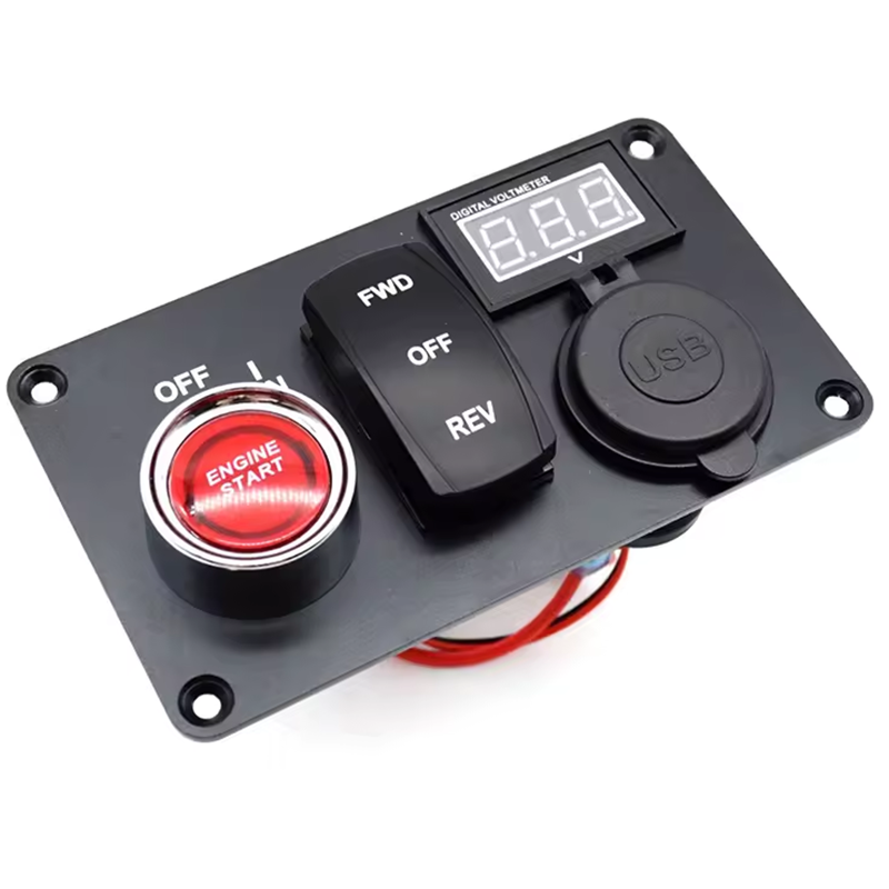 DC 12V Rocker Switch Panel with Forward Reverse QC3.0 Dual USB Charger LED Digital Voltmeter Ignition Switch for Golf Cart