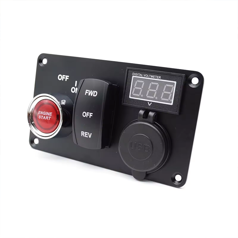 DC 12V Rocker Switch Panel with Forward Reverse QC3.0 Dual USB Charger LED Digital Voltmeter Ignition Switch for Golf Cart