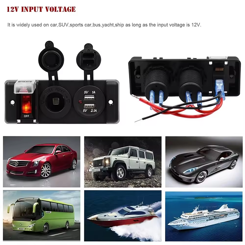 Universal LED 5 Rocker Switch USB Voltmeter Power Socket Panel Waterproof For 12V 24V Yacht Caravan Truck Marine Boat