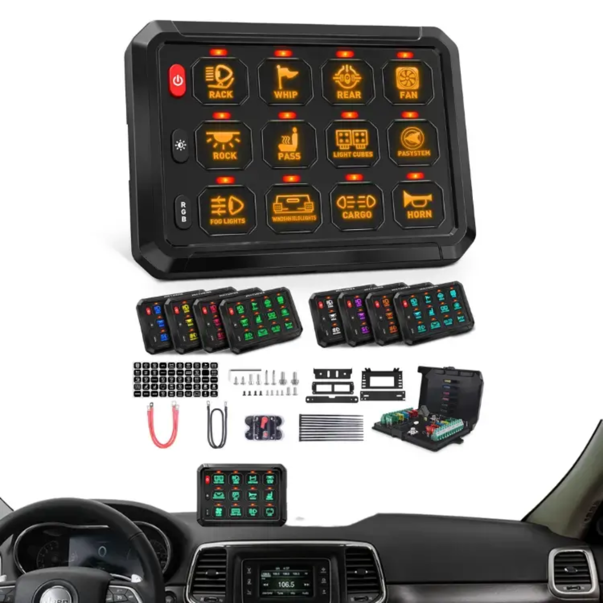 12 Gang Switch Control Panel with Electronic Relay System for Truck ATV UTV Boat Marine SUV Caravan