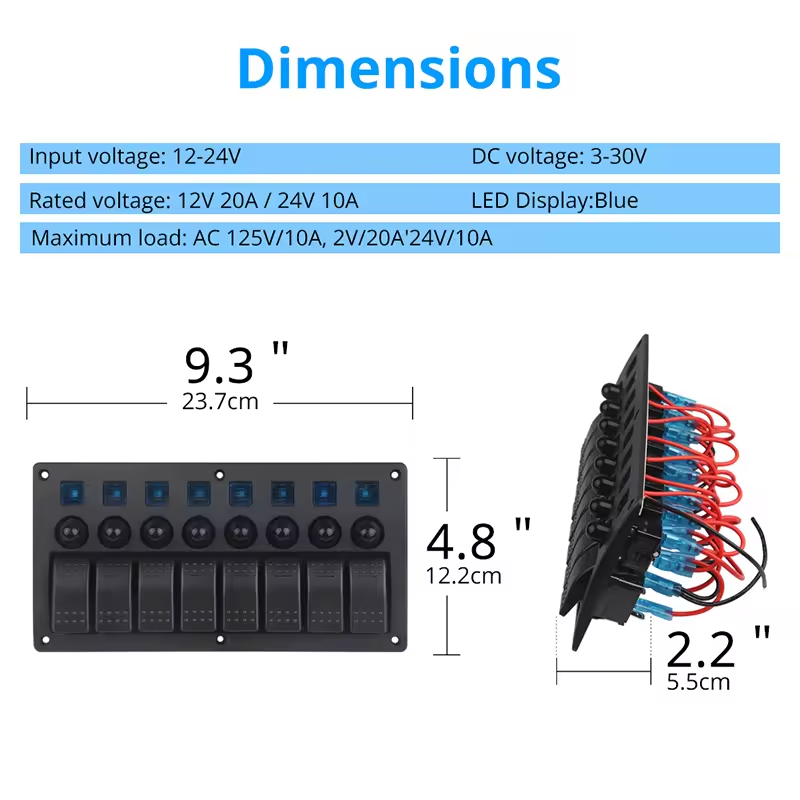 8 Gang Rocker Switch Panel Car Styling Waterproof 12V Car Auto Boat Marine Red Led Rocker Switch Panel Circuit Breakers With Fus