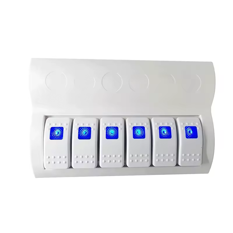 White Marine Switch Panel Boat 6 Gang Switch Panel 12-24V Blue LED Rocker On-off Optional Circuit Breaker Switch Control Panel