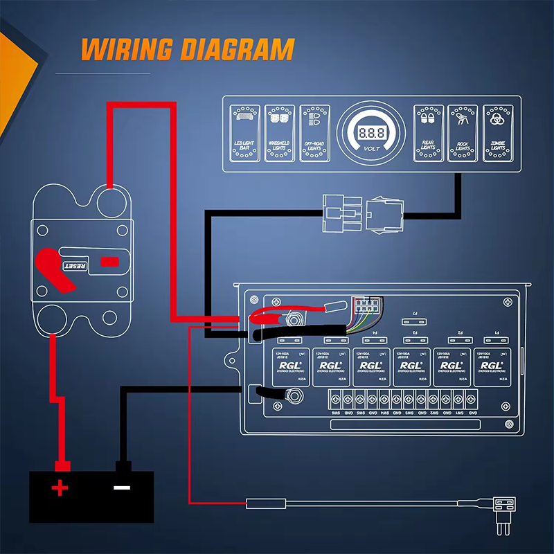 6 Gang Rocker Switch 12V Panel Relay Box Circuit Control System with 80A Circuit Breaker Switch for Wrangler JK JKU 2007-2018