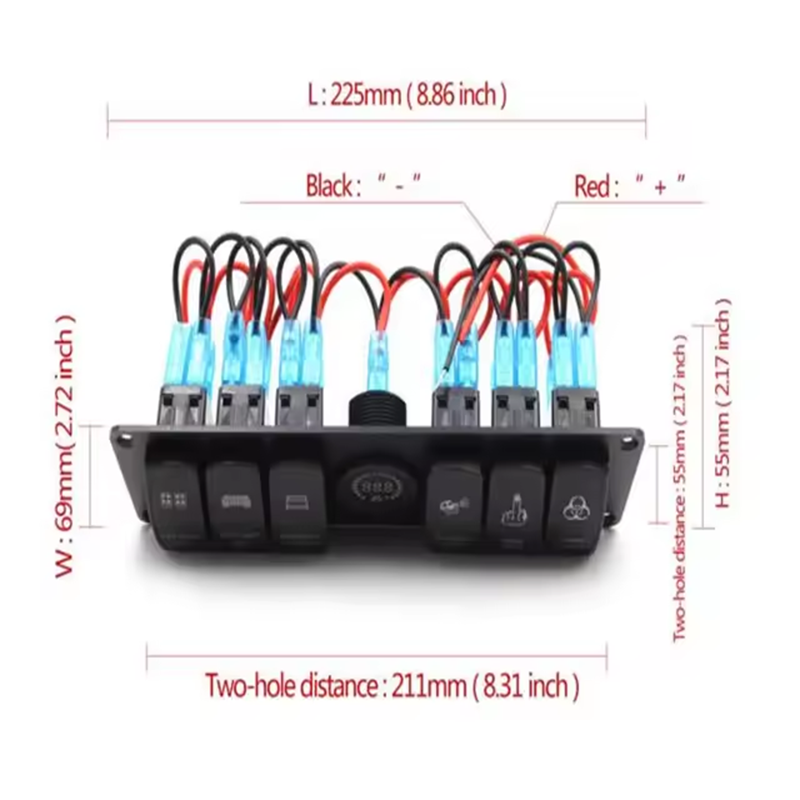 DC 12V Led On Off Rocker Switch &Color Voltmeter 6 Gang Rocker Switch Panel For Caravan Automotive Marine