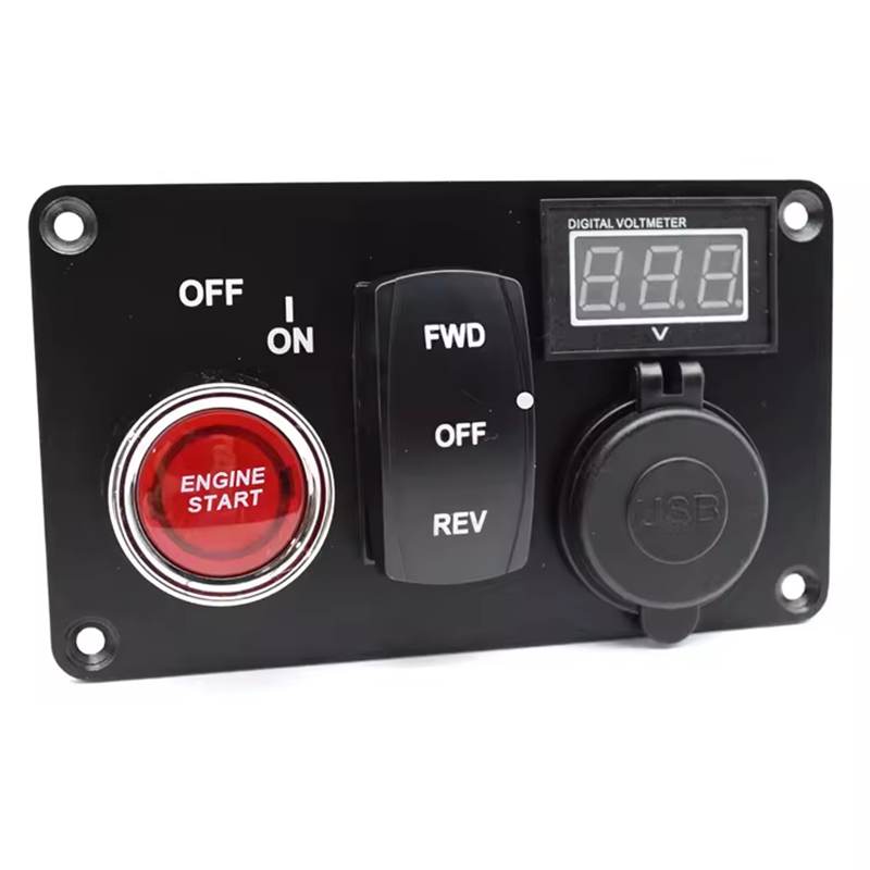 DC 12V Rocker Switch Panel with Forward Reverse QC3.0 Dual USB Charger LED Digital Voltmeter Ignition Switch for Golf Cart