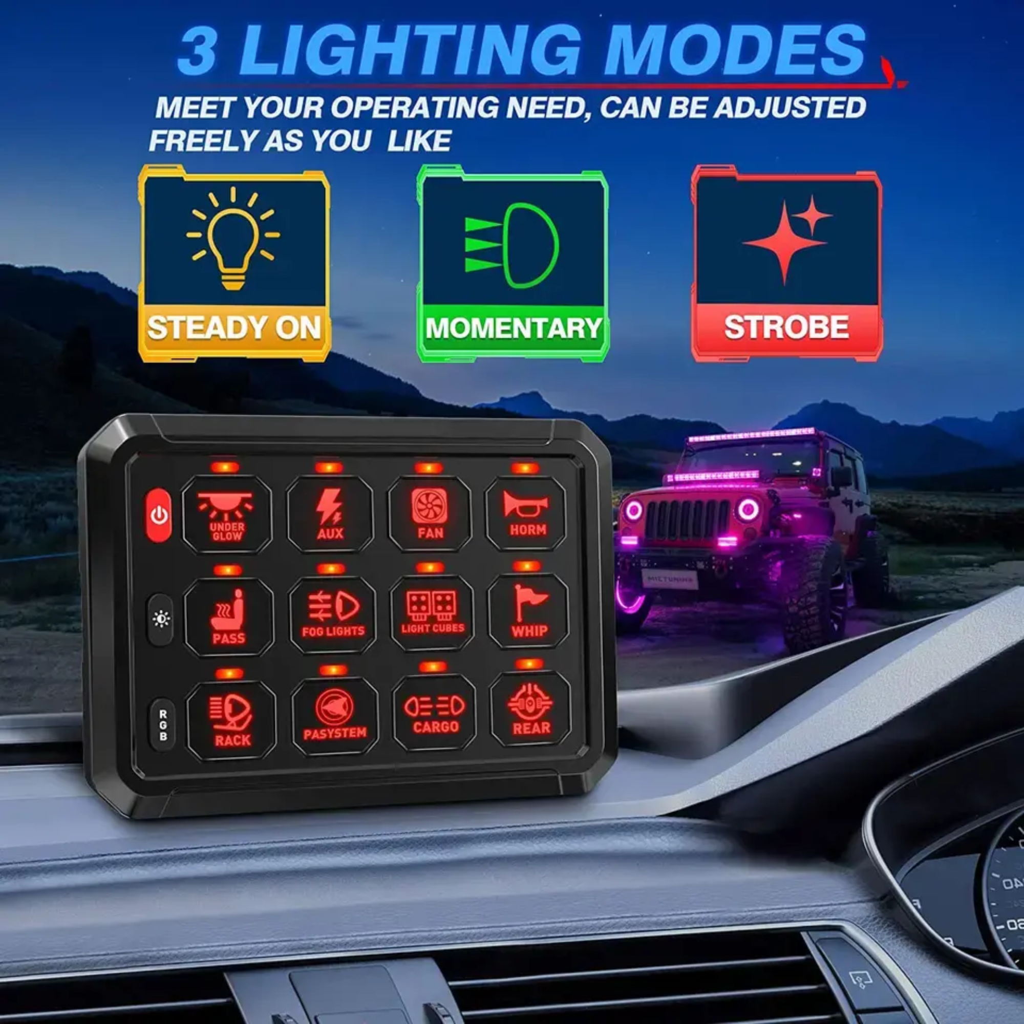 12 Gang Switch Control Panel with Electronic Relay System for Truck ATV UTV Boat Marine SUV Caravan