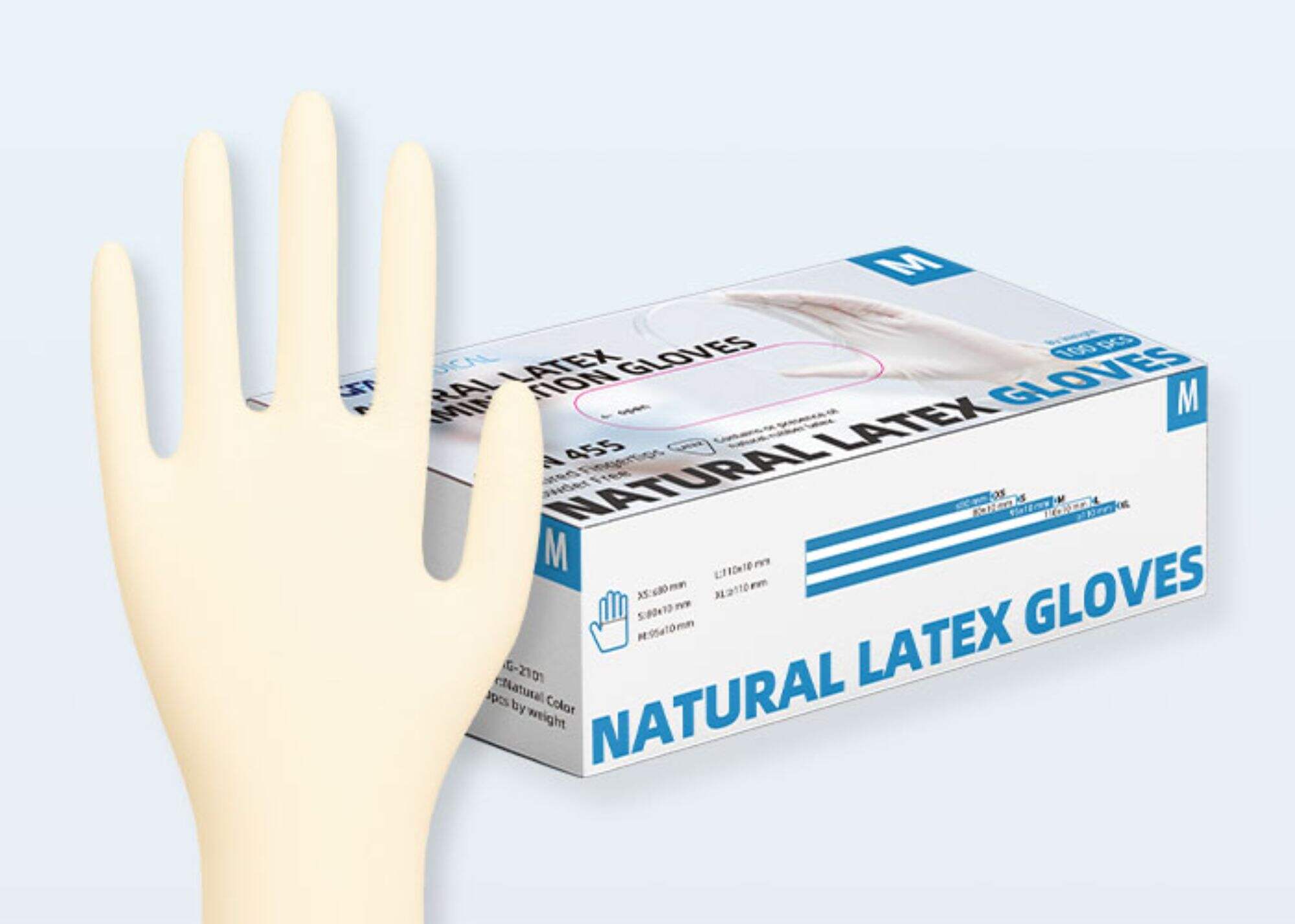 Guantes de examen de látex natural sin polvo texturizados para dedos