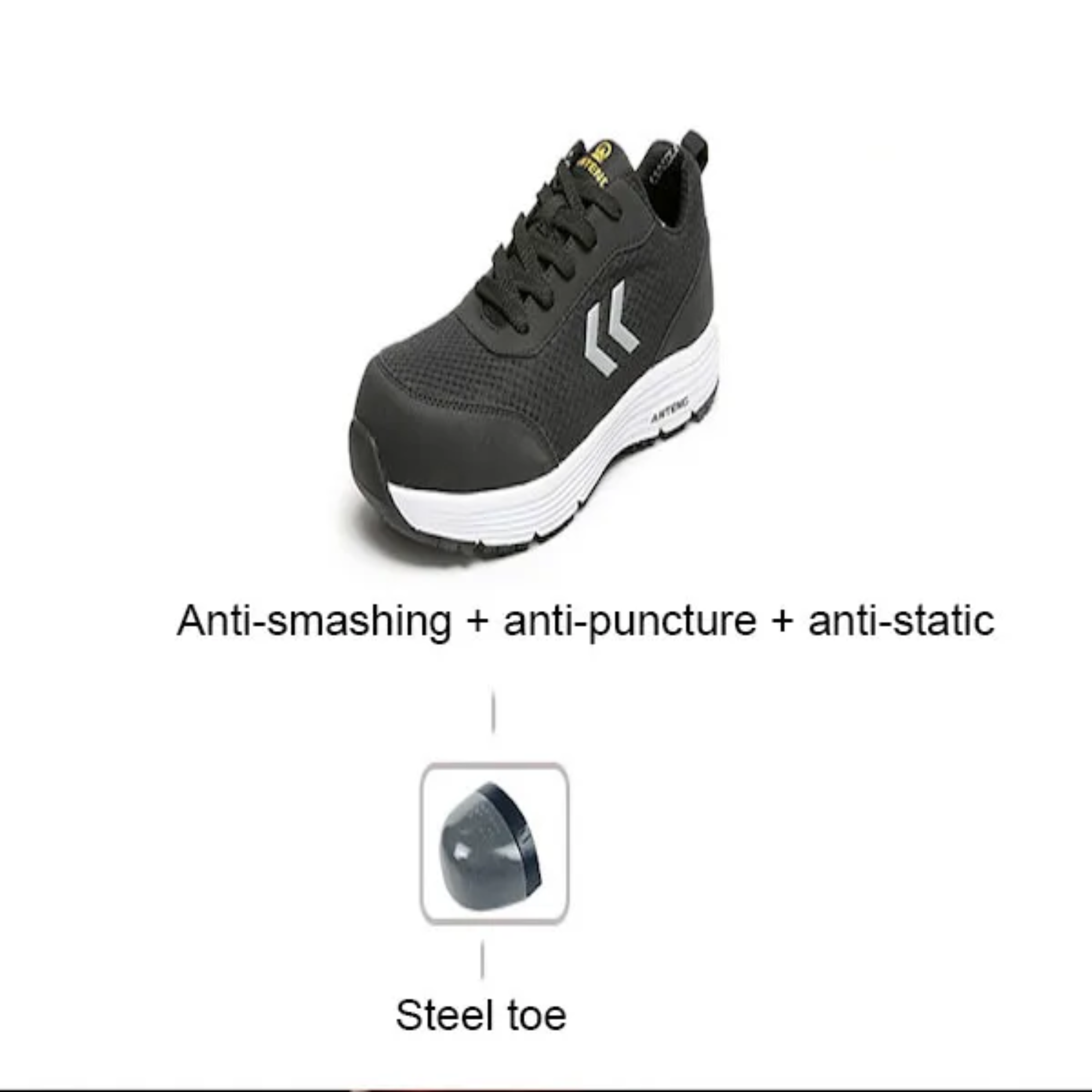 Anti Smashing Steel Toe Anti Punktering Antistatisk Svart Mikrofiber Pustende Mesh Vernesko Sporting Arbeid