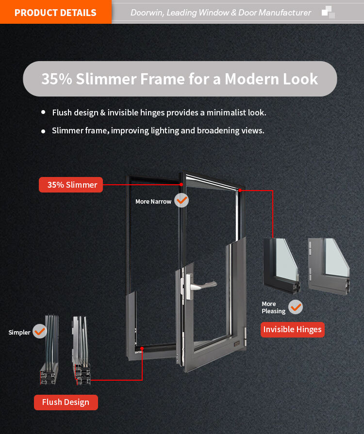 Hurricane Proof Residential Narrow Frame Aluminum Windows Big View Save Energy Slim Frame Tilt And Turn Windows supplier