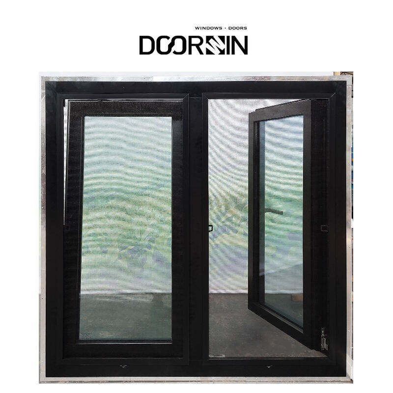 Doorwin Manufacturer Good Price Modern Tempered Glass Hurricane Impact Black French Aluminum Double Casement Windows For Villa manufacture