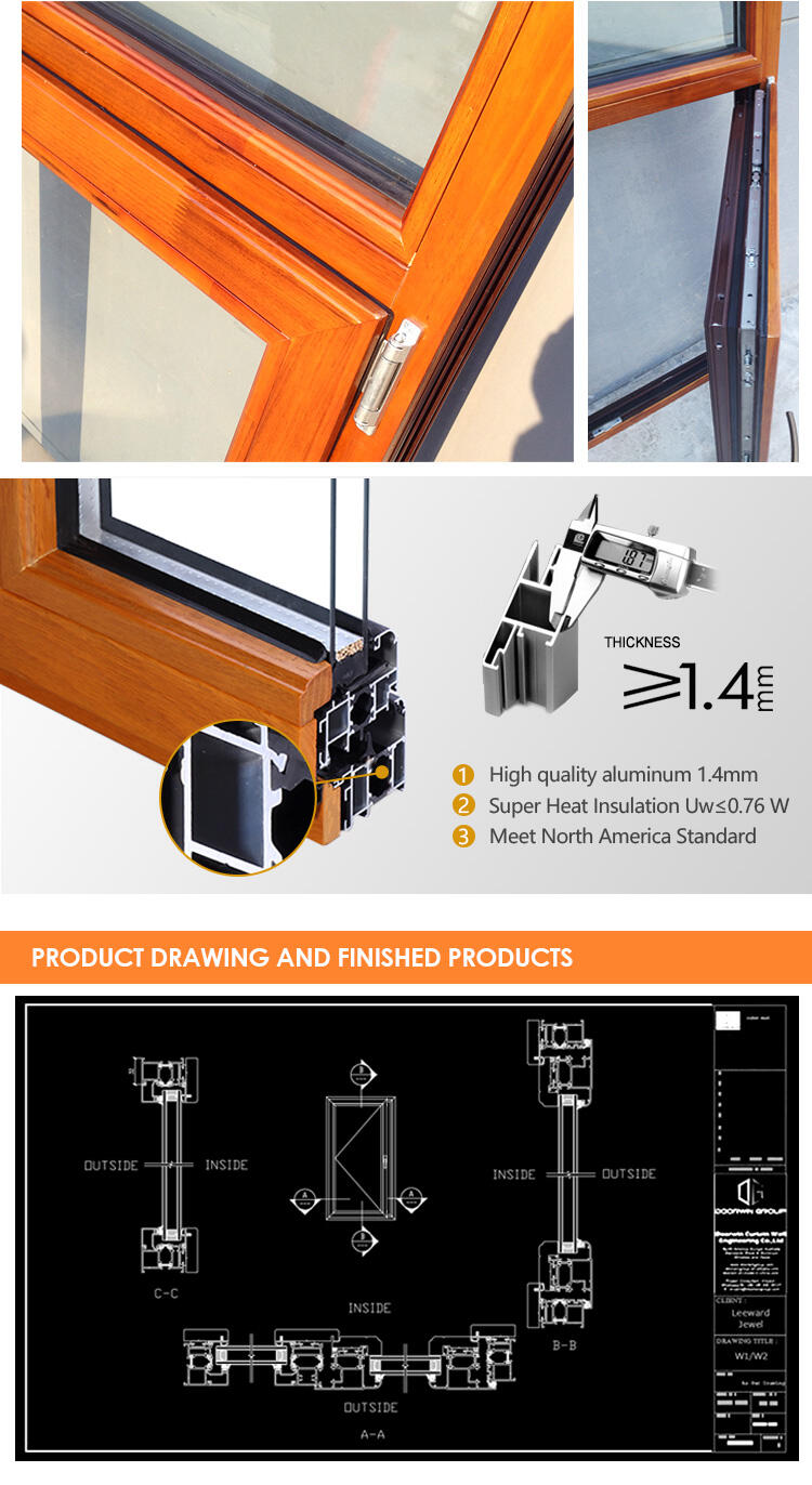 Luvindow Residential California Project Modern Windproof Aluminum Clad Wood Tilt And Turn Casement Windows supplier