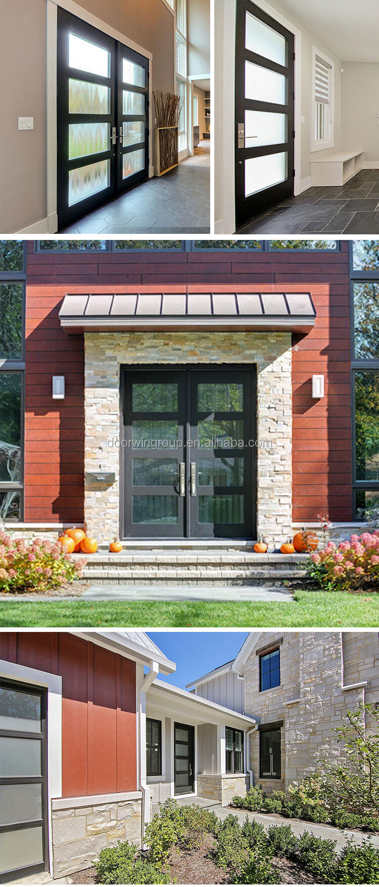 Modern Minimalist Aluminum Composite Patio Door Insulated Entry with Glass Pivot Style for Outdoor Use Fiberglass Screen Netting factory