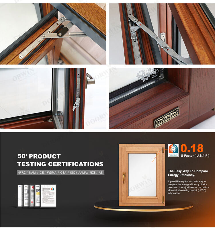 NFRC CE Certified Aluminum Windows Wind Pressure Resistance Sound Proof Aluminum Clad Wood Tilt And Turn Widnows manufacture