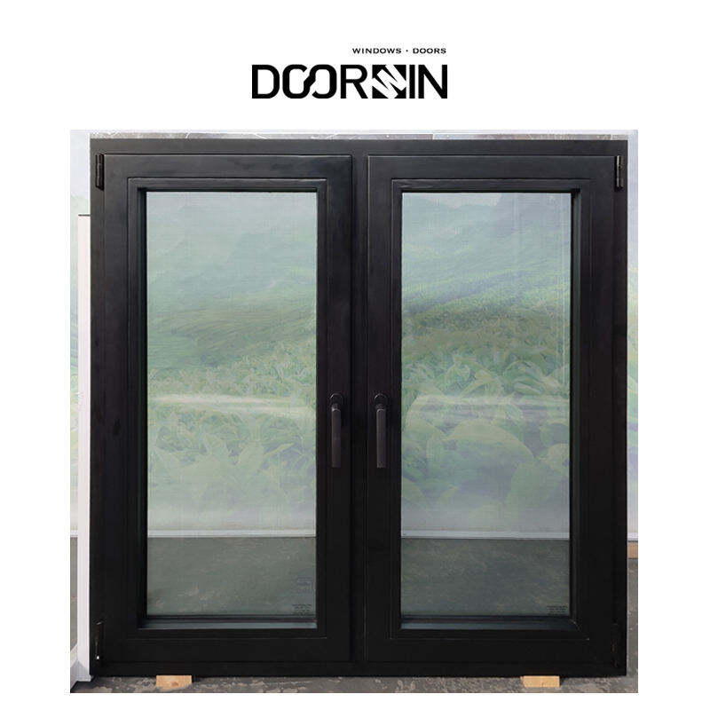 Doorwin Manufacturer Good Price Modern Tempered Glass Hurricane Impact Black French Aluminum Double Casement Windows For Villa details