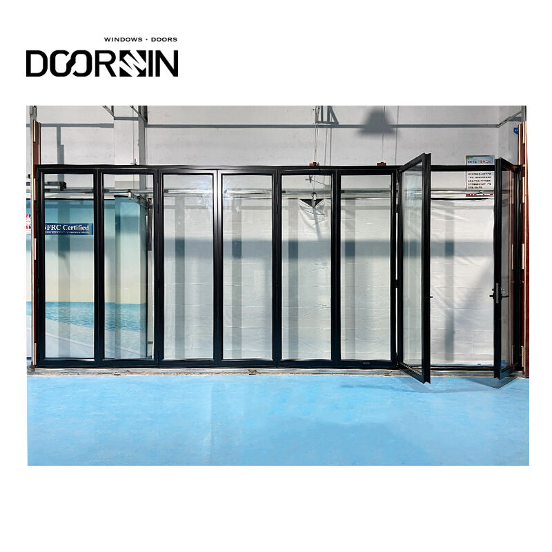 Panoramic Accordion Double Glazed Glass Doors Balcony Multi Panel Thermal Break Aluminum Heavy Duty Bi Fold Doors factory