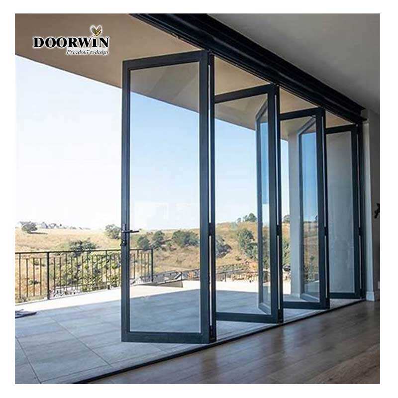 Panoramic Accordion Double Glazed Glass Doors Balcony Multi Panel Thermal Break Aluminum Heavy Duty Bi Fold Doors supplier