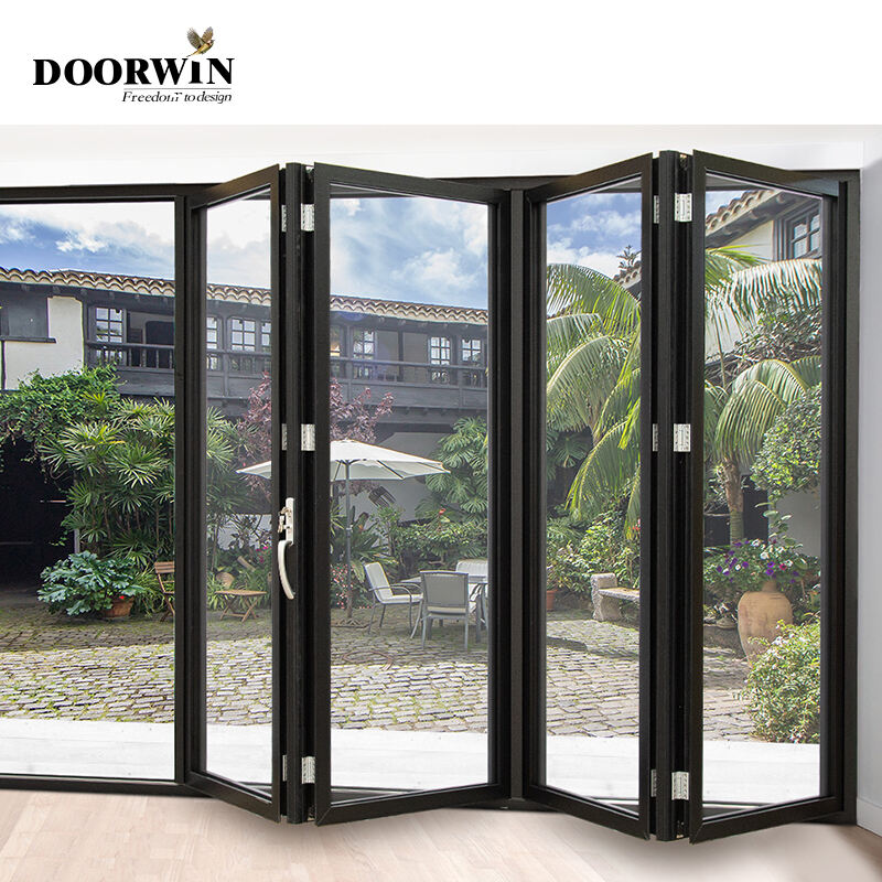 Doorwin patio double glass exterior accordion folding door residential aluminium bifold doors supplier