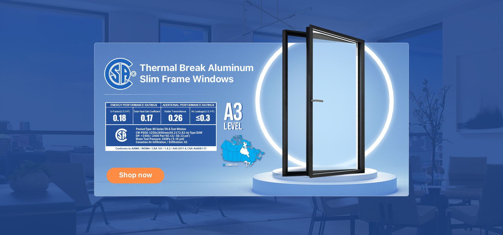 NFRC Certified Customized Aluminum Picture Windows Slim Frame Hurricane Impact Tilt And Turn Large Glass Windows details