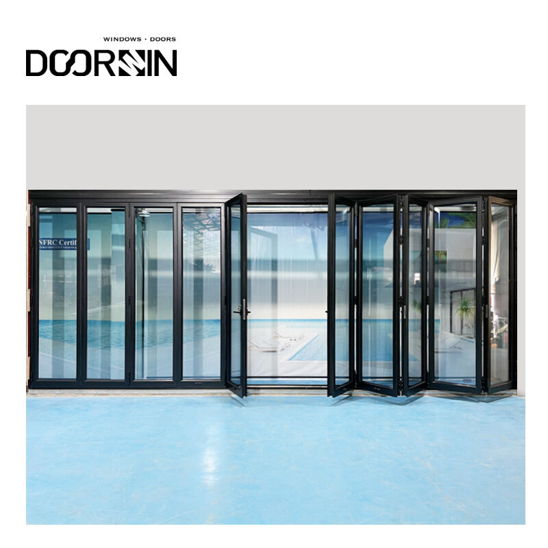 Doorwin Most Popular thermal break aluminum doors sound proof double glazed heavy duty multi panel bi folding doors manufacture