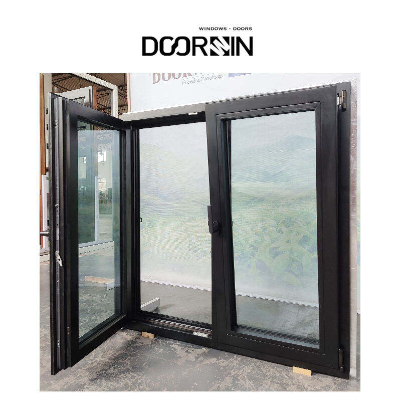 Doorwin Manufacturer Good Price Modern Tempered Glass Hurricane Impact Black French Aluminum Double Casement Windows For Villa details