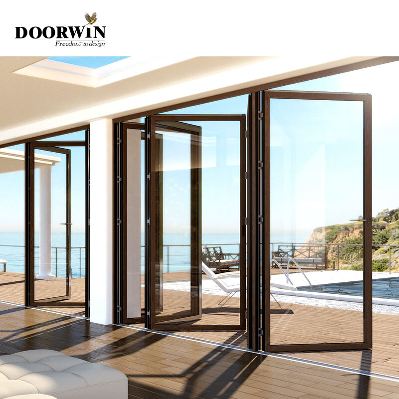 Doorwin Most Popular thermal break aluminum doors sound proof double glazed heavy duty multi panel bi folding doors details