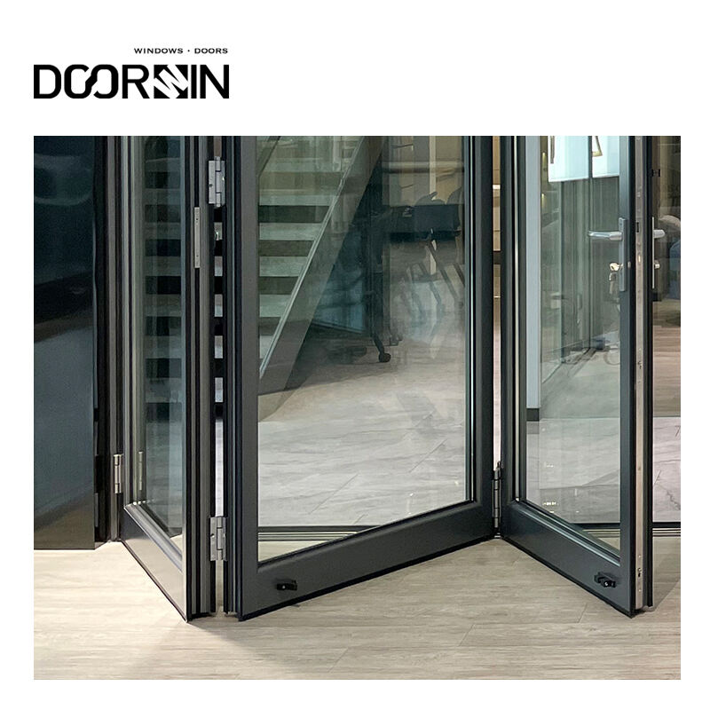 Portes extérieures insonorisées personnalisées ou standard Huricane Impact 120 X 80 en verre multi-panneaux coulissantes pliantes en aluminium détails