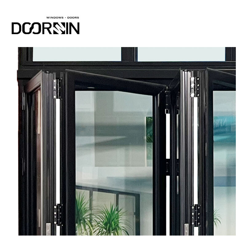 Panoramic Accordion Double Glazed Glass Doors Balcony Multi Panel Thermal Break Aluminum Heavy Duty Bi Fold Doors factory