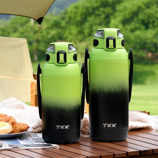 A stainless steel black water bottle.