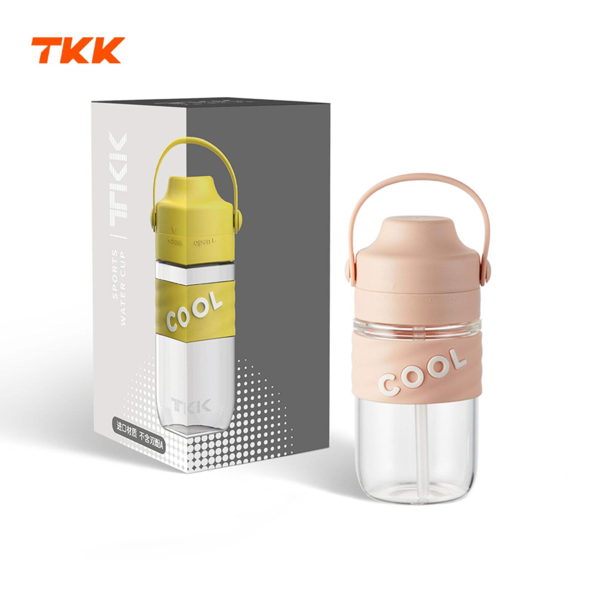 TKK 18oz/500ml Water Bottle with Straw & Carry Handle, Leak-proof Tritan BPA Free Sports Water Bottles for School Kids Girls & Boys