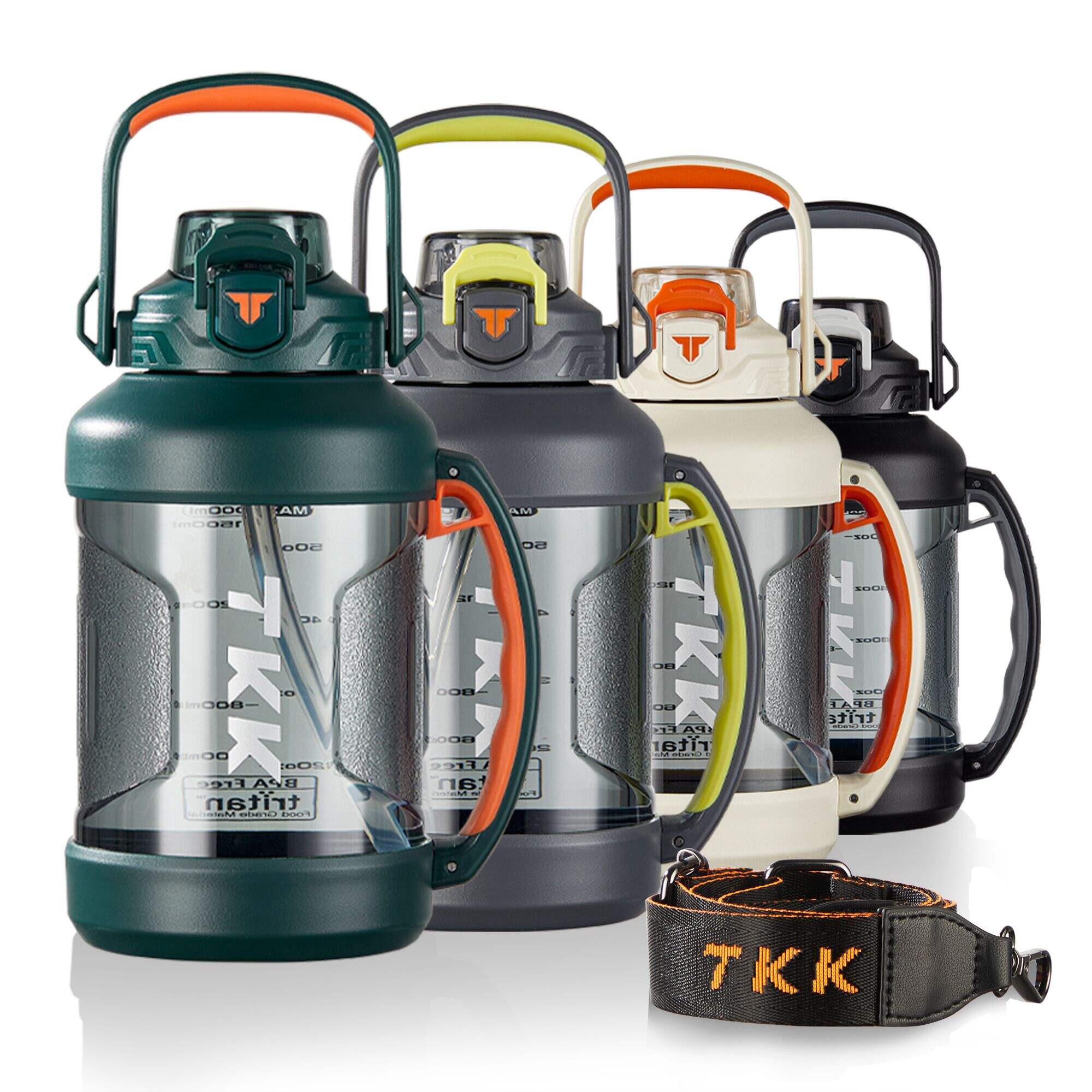 TKK Carafe d'eau d'un demi-gallon Bouteille de sport avec paille 2 en 1 Couvercle Passe au lave-vaisselle Sans BPA Bouteille en plastique Tritan étanche de grande capacité 1/2 gallon Bouteille d'eau de 64 oz pour la salle de sport, les voyages, le camping en plein air